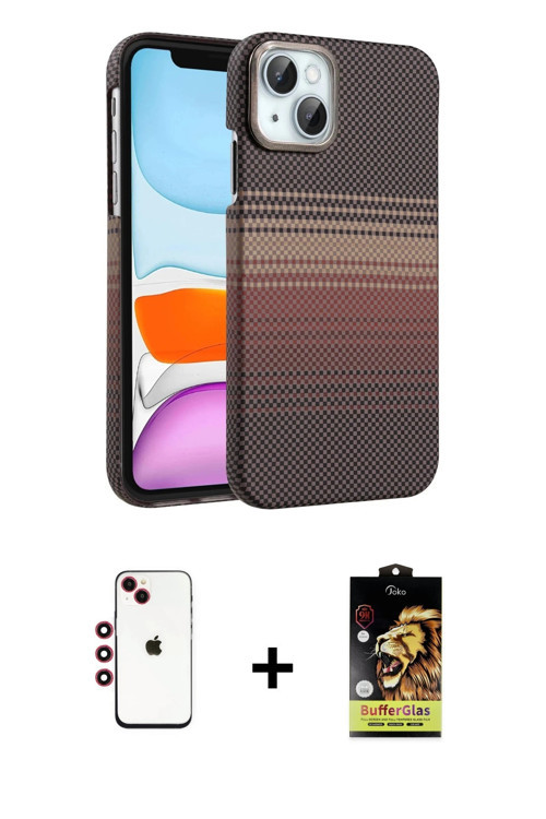 ieg™ iPhone 14 Kılıf Doruk Serisi - Siyah Buffer Cam Ekran Koruyucu + Kırmızı Shine Kamera Lens