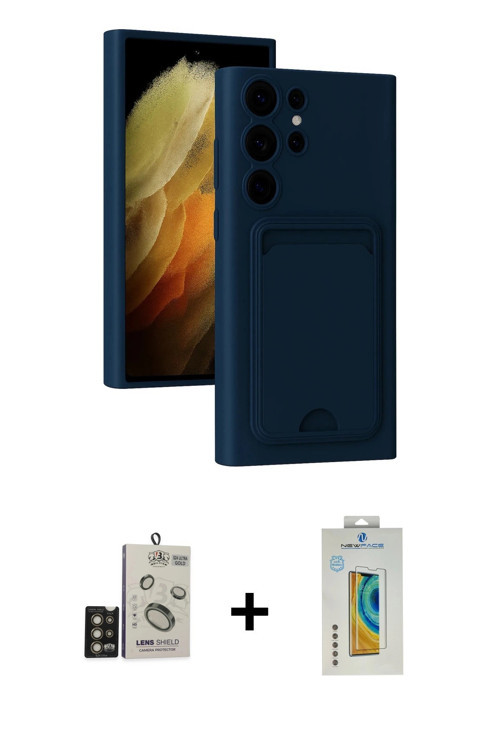 ieg™ Galaxy S24 Ultra Kılıf Vadi Çizgi Prime - Siyah Polymer Nano Ekran Koruyucu + Gold Bilvis Titan