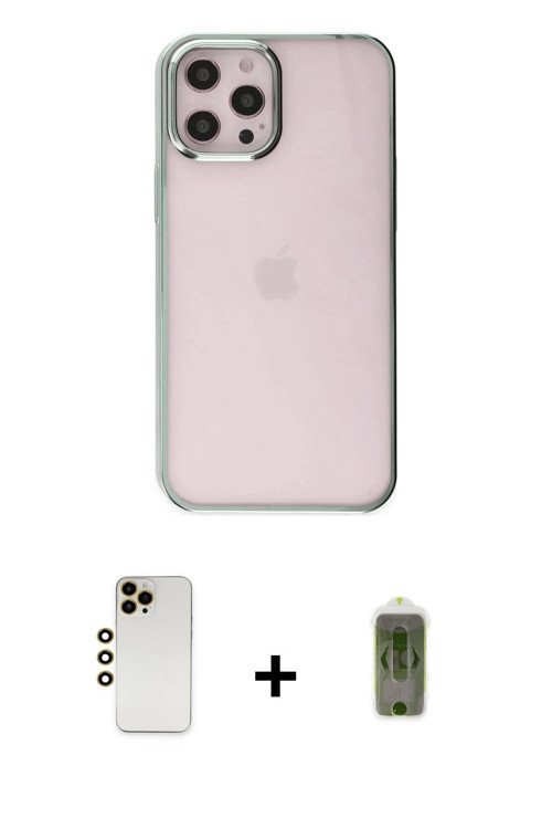 ieg™ iPhone 12 Pro Max Kılıf Doruk Doku Prime - Siyah Joko Magic 5D Hayalet Cam + Gold Shine Kamera