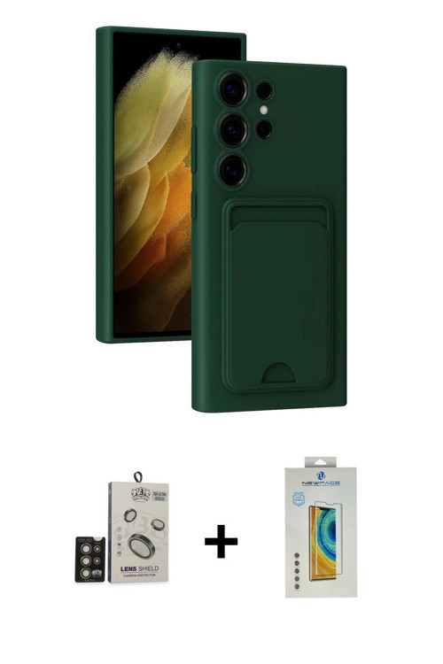 ieg™ Galaxy S24 Ultra Kılıf Vadi Çizgi Prime - Siyah Polymer Nano Ekran Koruyucu + Gold Bilvis Titan