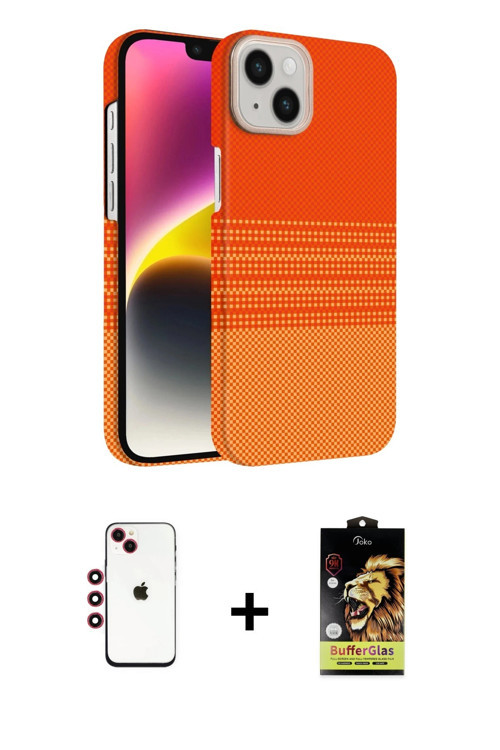 ieg™ iPhone 14 Kılıf Doruk Serisi - Siyah Buffer Cam Ekran Koruyucu + Kırmızı Shine Kamera Lens