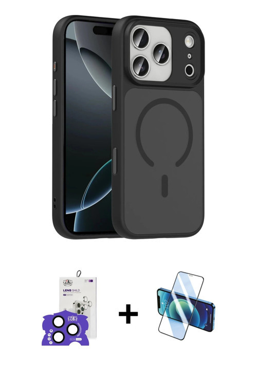 ieg™ iPhone 17 Pro Max Kılıf Doruk Form Serisi - Siyah 3D Antistatik Cam Ekran Koruyucu + Lacivert B