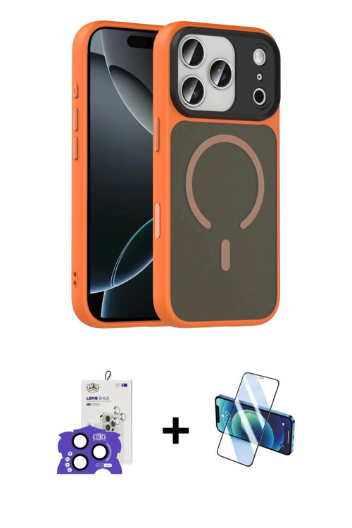 ieg™ iPhone 17 Pro Max Kılıf Doruk Form Serisi - Siyah 3D Antistatik Cam Ekran Koruyucu + Lacivert B