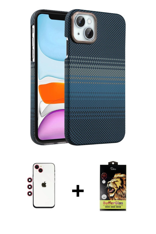 ieg™ iPhone 14 Kılıf Doruk Serisi - Siyah Buffer Cam Ekran Koruyucu + Kırmızı Shine Kamera Lens