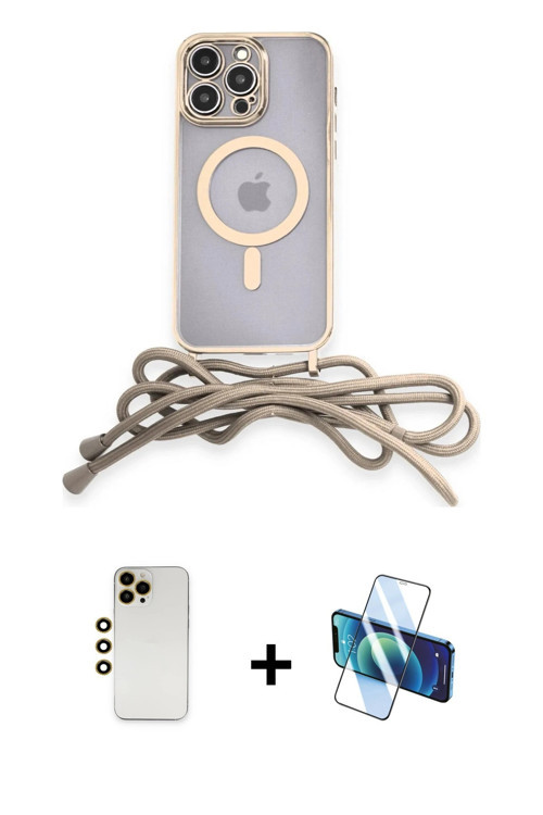 ieg™ iPhone 12 Pro Max Kılıf Eksen Özel Seri - Siyah 3D Antistatik Cam Ekran Koruyucu + Gold Shine K