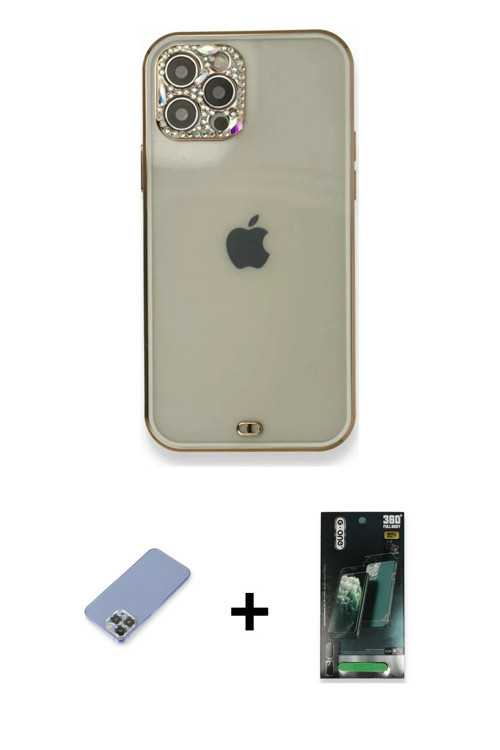 ieg™ iPhone 12 Pro Kılıf Eksen Minimal Koleksiyonu - Şeffaf 360 Full Body Arka Koruyucu + Koyu Yeşil