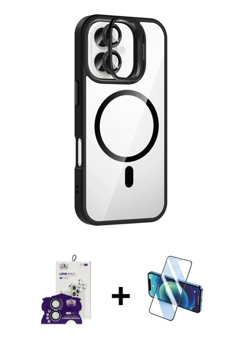 ieg™ iPhone 16 Kılıf Yadigar Asil Koleksiyonu - Siyah 3D Antistatik Seramik Nano Ekran Koruyucu + Ye