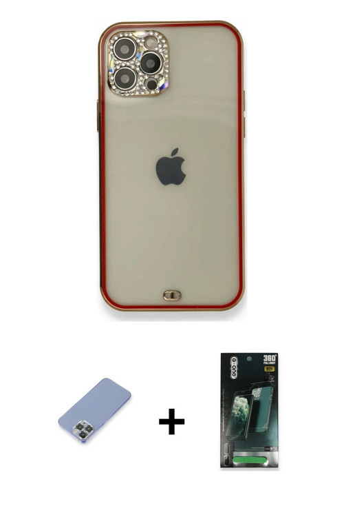 ieg™ iPhone 12 Pro Kılıf Eksen Minimal Koleksiyonu - Şeffaf 360 Full Body Arka Koruyucu + Koyu Yeşil