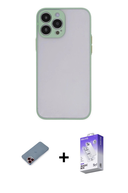 ieg™ iPhone 13 Pro Max Kılıf Ahenk Çizgi Serisi - Siyah Bilvis 5in1 3D Magic Cam Ekran Koruyucu + Kı