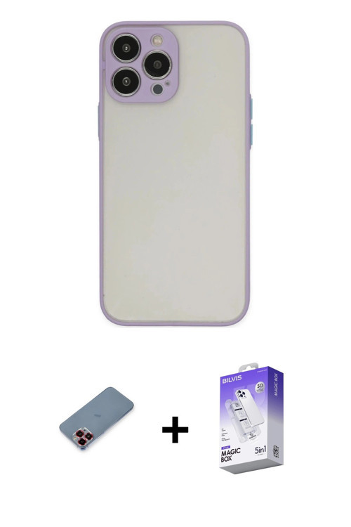 ieg™ iPhone 13 Pro Max Kılıf Ahenk Çizgi Serisi - Siyah Bilvis 5in1 3D Magic Cam Ekran Koruyucu + Kı