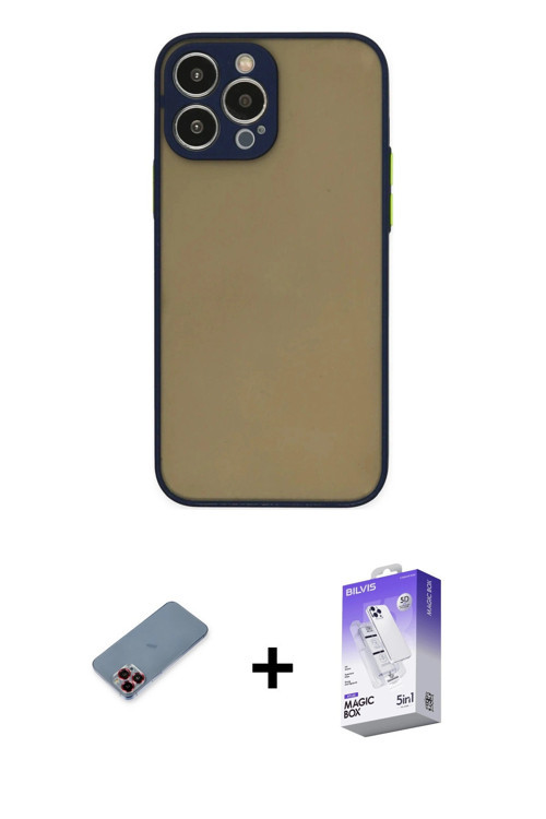 ieg™ iPhone 13 Pro Max Kılıf Ahenk Çizgi Serisi - Siyah Bilvis 5in1 3D Magic Cam Ekran Koruyucu + Kı