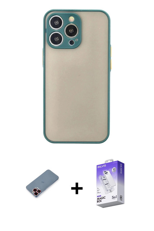 ieg™ iPhone 13 Pro Max Kılıf Ahenk Çizgi Serisi - Siyah Bilvis 5in1 3D Magic Cam Ekran Koruyucu + Kı