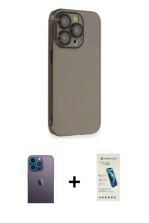 ieg™ iPhone 13 Pro Max Kılıf Siluet Minimal Özel Seri - Şeffaf Pasifik Cam Ekran Koruyucu + Mavi Neo