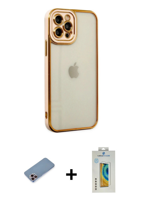 ieg™ iPhone 12 Pro Max Kılıf Çekirdek Klasik Serisi - Siyah Polymer Nano Ekran Koruyucu + Pembe Shin