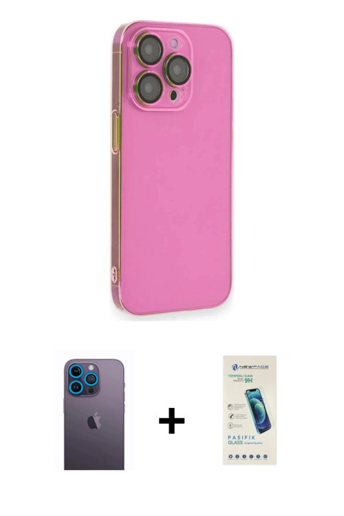 ieg™ iPhone 13 Pro Max Kılıf Siluet Minimal Özel Seri - Şeffaf Pasifik Cam Ekran Koruyucu + Mavi Neo