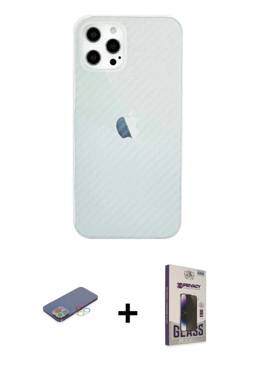 ieg™ iPhone 12 Pro Max Kılıf Nova Çizgi - Siyah Bilvis Hayalet Cam Ekran Koruyucu + Mavi Renkli Kame