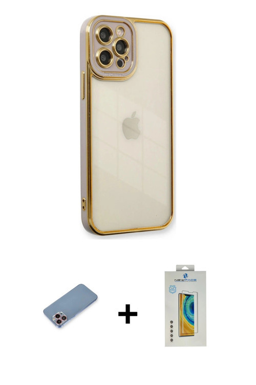 ieg™ iPhone 12 Pro Max Kılıf Çekirdek Klasik Serisi - Siyah Polymer Nano Ekran Koruyucu + Pembe Shin