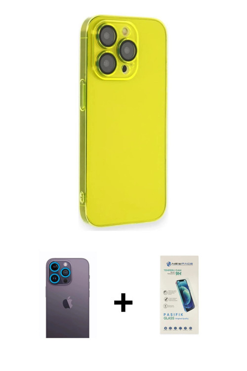 ieg™ iPhone 13 Pro Max Kılıf Siluet Minimal Özel Seri - Şeffaf Pasifik Cam Ekran Koruyucu + Mavi Neo