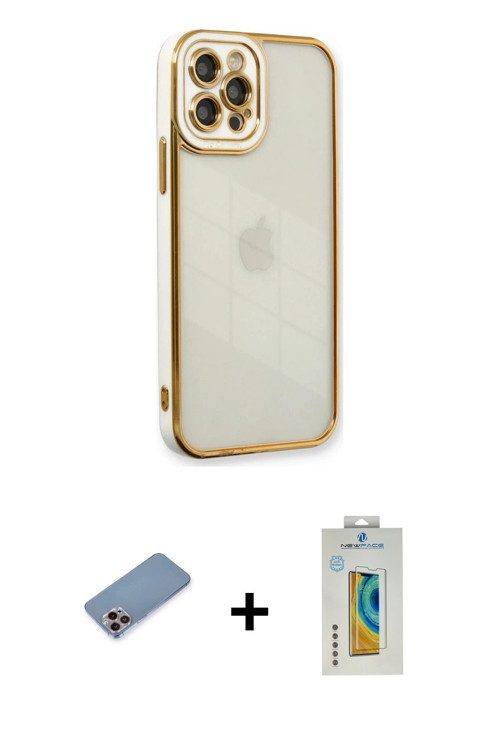 ieg™ iPhone 12 Pro Max Kılıf Çekirdek Klasik Serisi - Siyah Polymer Nano Ekran Koruyucu + Pembe Shin
