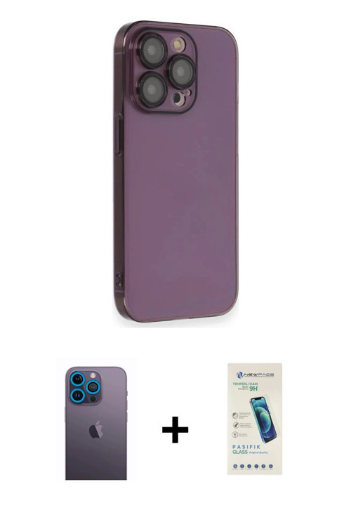 ieg™ iPhone 13 Pro Max Kılıf Siluet Minimal Özel Seri - Şeffaf Pasifik Cam Ekran Koruyucu + Mavi Neo