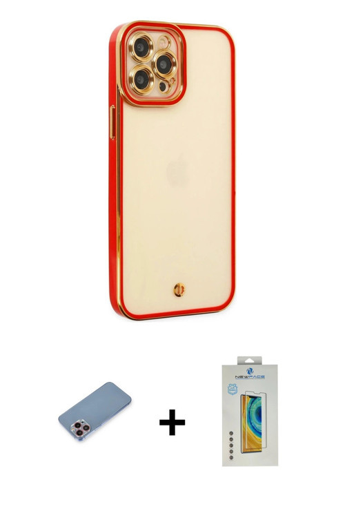 ieg™ iPhone 12 Pro Max Kılıf Çekirdek Klasik Serisi - Siyah Polymer Nano Ekran Koruyucu + Pembe Shin