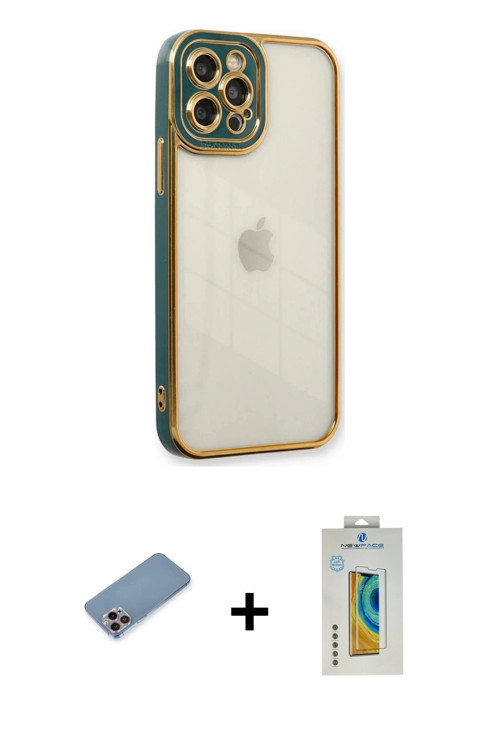 ieg™ iPhone 12 Pro Max Kılıf Çekirdek Klasik Serisi - Siyah Polymer Nano Ekran Koruyucu + Pembe Shin
