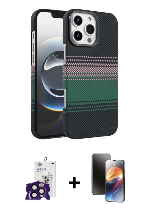 ieg™ iPhone 16 Pro Max Kılıf Doruk Serisi - Siyah 3D Antistatik Mat Seramik Nano Ekran Koruyucu + Si