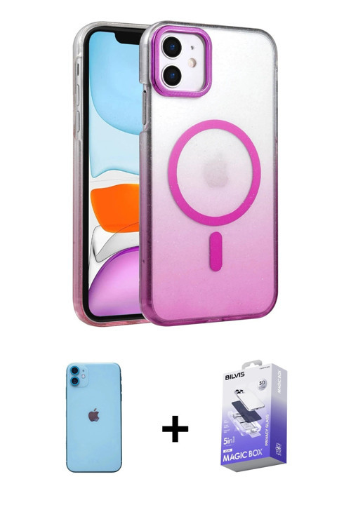 iPhone 11 Kılıf Ahenk Doku Özel Seri - Siyah Bilvis 5in1 5D Magic Hayalet Cam Ekran Koruyucu +