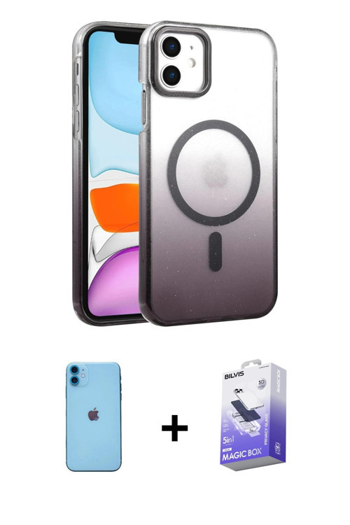 iPhone 11 Kılıf Ahenk Doku Özel Seri - Siyah Bilvis 5in1 5D Magic Hayalet Cam Ekran Koruyucu +
