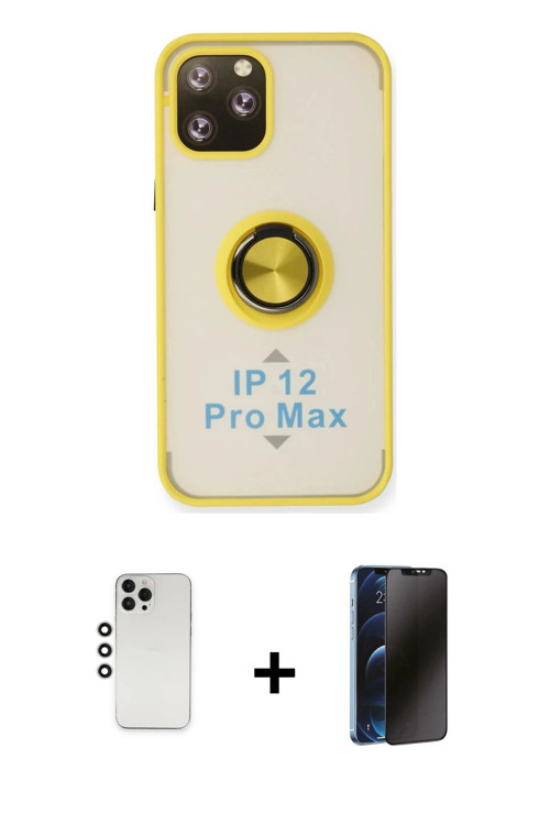 ieg™ iPhone 12 Pro Kılıf Yörünge Çizgi - Siyah 3D Antistatik Hayalet Cam Ekran Koruyucu + Gümüş Shin