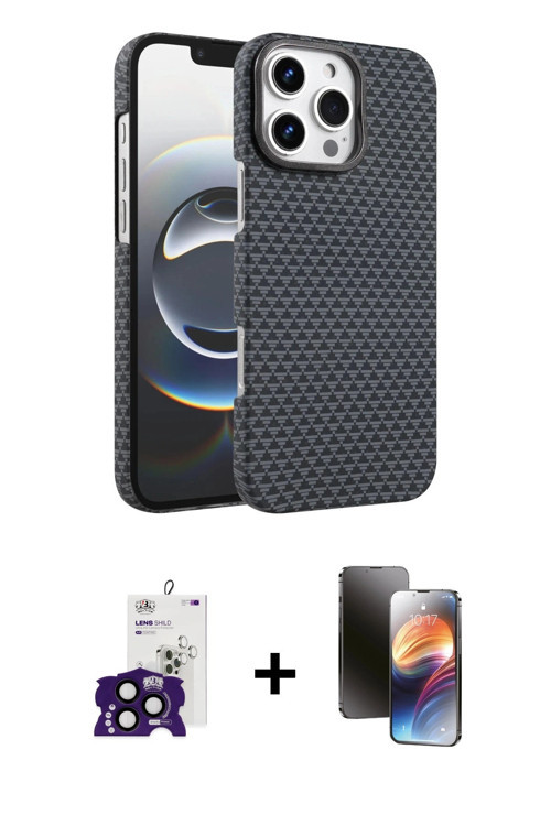 ieg™ iPhone 16 Pro Max Kılıf Doruk Serisi - Siyah 3D Antistatik Mat Seramik Nano Ekran Koruyucu + Si
