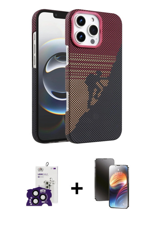 ieg™ iPhone 16 Pro Max Kılıf Doruk Serisi - Siyah 3D Antistatik Mat Seramik Nano Ekran Koruyucu + Si