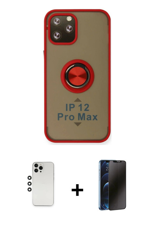 ieg™ iPhone 12 Pro Kılıf Yörünge Çizgi - Siyah 3D Antistatik Hayalet Cam Ekran Koruyucu + Gümüş Shin