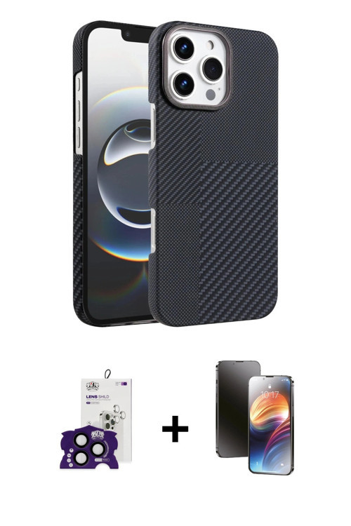 ieg™ iPhone 16 Pro Max Kılıf Doruk Serisi - Siyah 3D Antistatik Mat Seramik Nano Ekran Koruyucu + Si