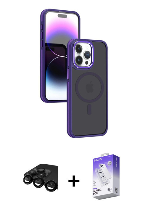 ieg™ iPhone 15 Pro Kılıf Yörünge Klasik - Siyah Bilvis 5in1 3D Magic Cam Ekran Koruyucu + Siyah Raze