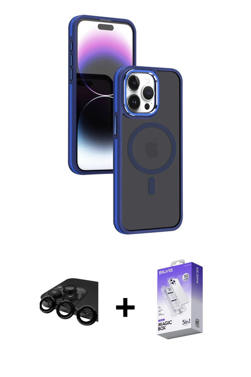 ieg™ iPhone 15 Pro Kılıf Yörünge Klasik - Siyah Bilvis 5in1 3D Magic Cam Ekran Koruyucu + Siyah Raze