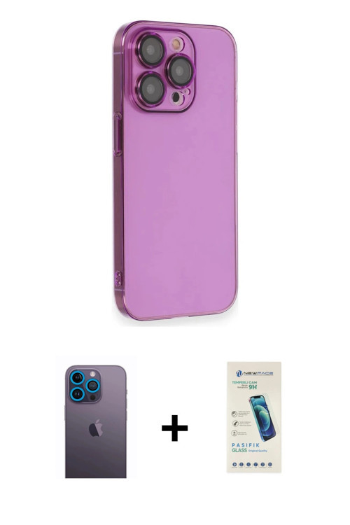 ieg™ iPhone 13 Pro Max Kılıf Siluet Minimal Özel Seri - Şeffaf Pasifik Cam Ekran Koruyucu + Mavi Neo