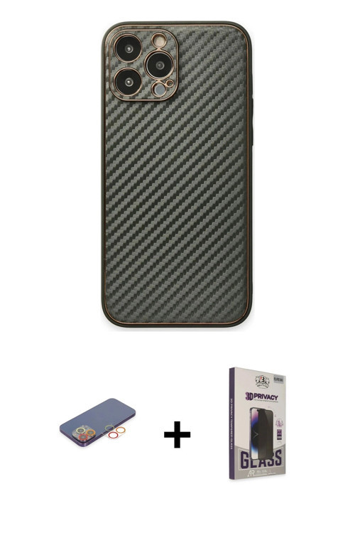 ieg™ iPhone 13 Pro Max Kılıf Ahenk Işık - Siyah Bilvis Hayalet Cam Ekran Koruyucu + Turuncu Renkli K