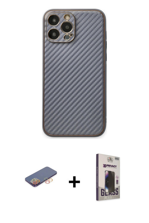 ieg™ iPhone 13 Pro Max Kılıf Ahenk Işık - Siyah Bilvis Hayalet Cam Ekran Koruyucu + Turuncu Renkli K