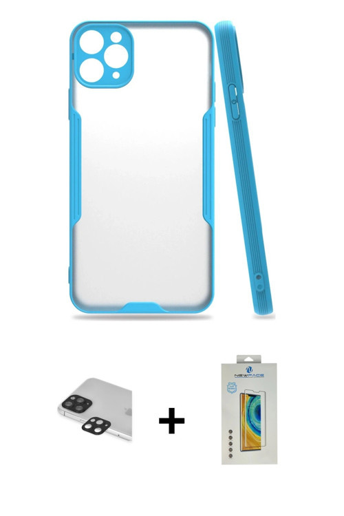 ieg™ iPhone 11 Pro Max Kılıf Atlas Asil Serisi - Siyah Polymer Nano Ekran Koruyucu + Siyah Pers Alüm