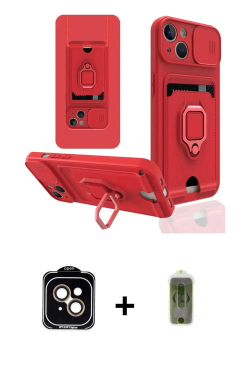 ieg™ iPhone 14 Kılıf Vadi Form Prime - Siyah Joko Magic 5D Hayalet Cam + Turuncu PVD Metal Kamera Le