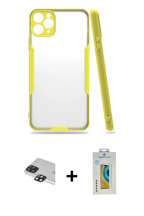 ieg™ iPhone 11 Pro Max Kılıf Atlas Asil Serisi - Siyah Polymer Nano Ekran Koruyucu + Siyah Pers Alüm