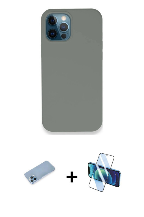 ieg™ iPhone 12 Pro Max Kılıf Zirve Modern Özel Seri - Siyah 3D Antistatik Cam Ekran Koruyucu + Mavi