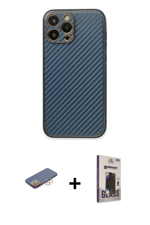 ieg™ iPhone 13 Pro Max Kılıf Ahenk Işık - Siyah Bilvis Hayalet Cam Ekran Koruyucu + Turuncu Renkli K