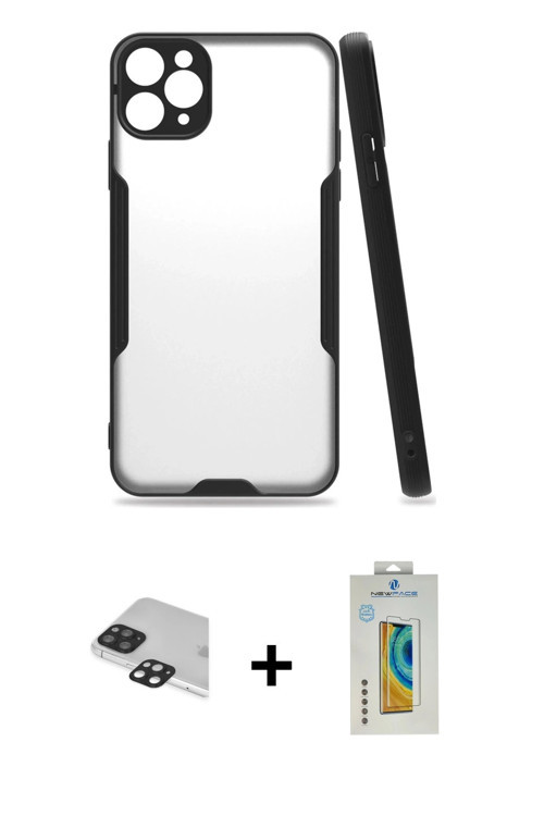 ieg™ iPhone 11 Pro Max Kılıf Atlas Asil Serisi - Siyah Polymer Nano Ekran Koruyucu + Siyah Pers Alüm