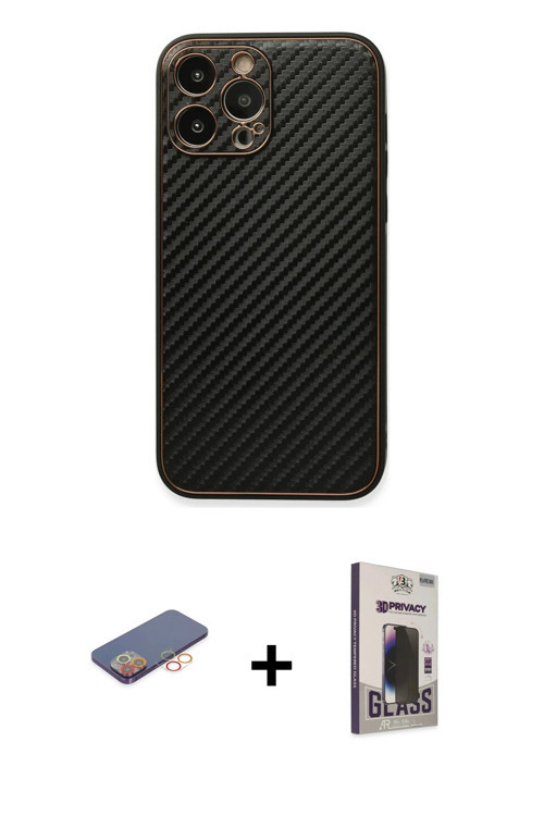 ieg™ iPhone 13 Pro Max Kılıf Ahenk Işık - Siyah Bilvis Hayalet Cam Ekran Koruyucu + Turuncu Renkli K
