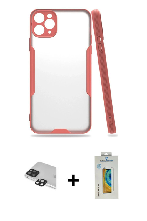 ieg™ iPhone 11 Pro Max Kılıf Atlas Asil Serisi - Siyah Polymer Nano Ekran Koruyucu + Siyah Pers Alüm