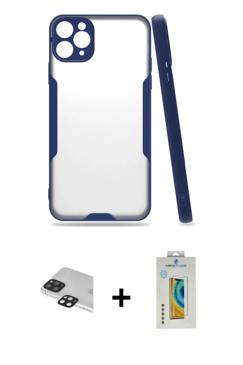 ieg™ iPhone 11 Pro Max Kılıf Atlas Asil Serisi - Siyah Polymer Nano Ekran Koruyucu + Siyah Pers Alüm