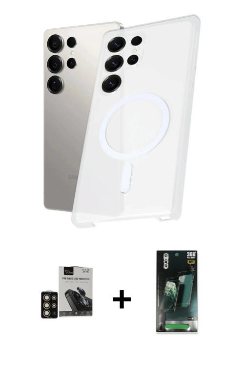 ieg™ Galaxy S24 Ultra Kılıf Kutup Minimal - Siyah 360 Mat Full Body Arka Koruyucu + Gold PVD Metal K