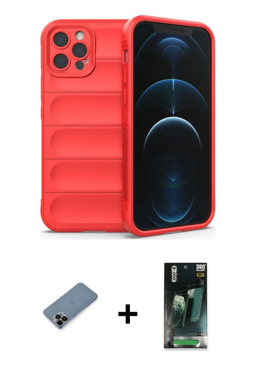 ieg™ iPhone 12 Pro Max Kılıf Atlas Koleksiyonu - Şeffaf 360 Full Body Arka Koruyucu + Siyah Shine Ka